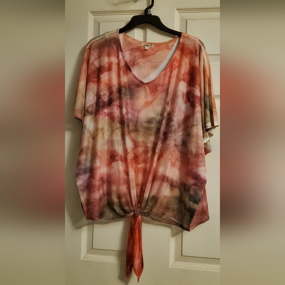 ONE WORLD Tops - ONE WORLD Vibrant Tie-Dye V-Neck Blouse